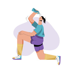 Sportswoman running marathon and drinking water