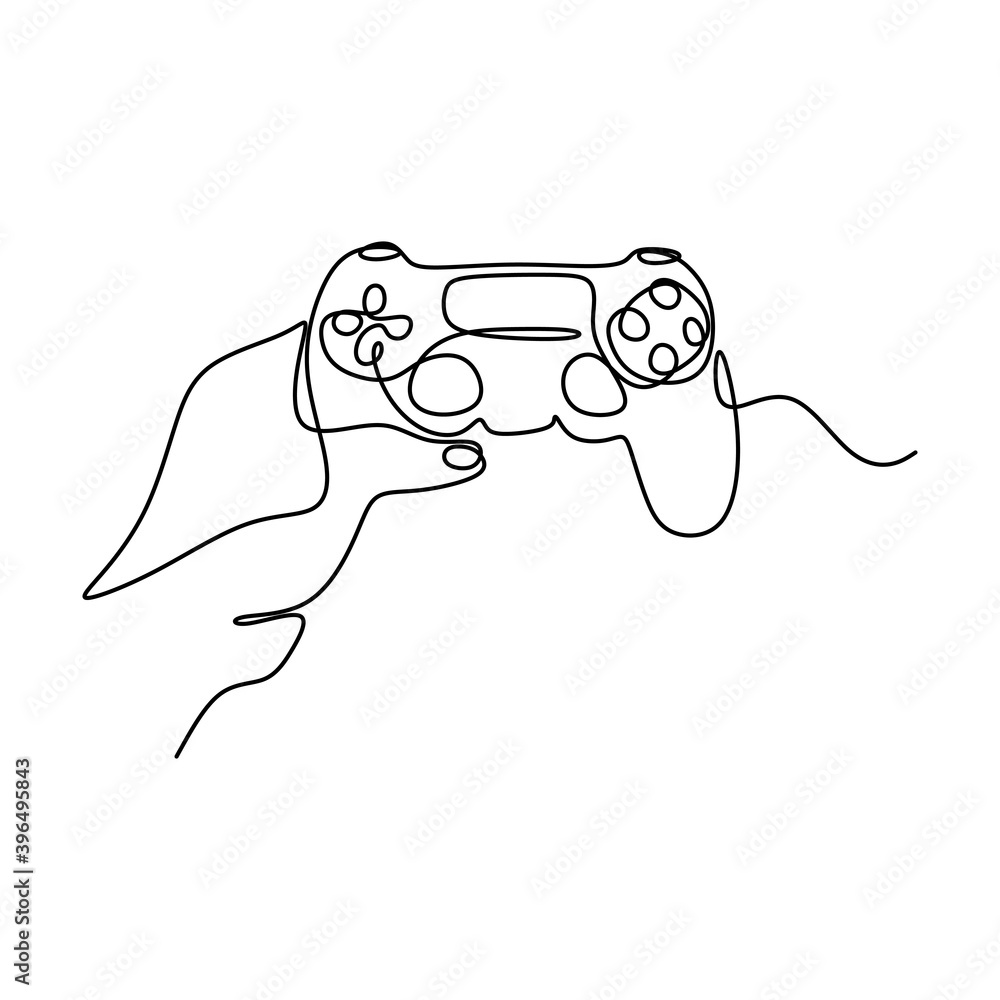 Aufkleber a hand holding game stick one line drawing vector illustration. a joystick to play the game minimali