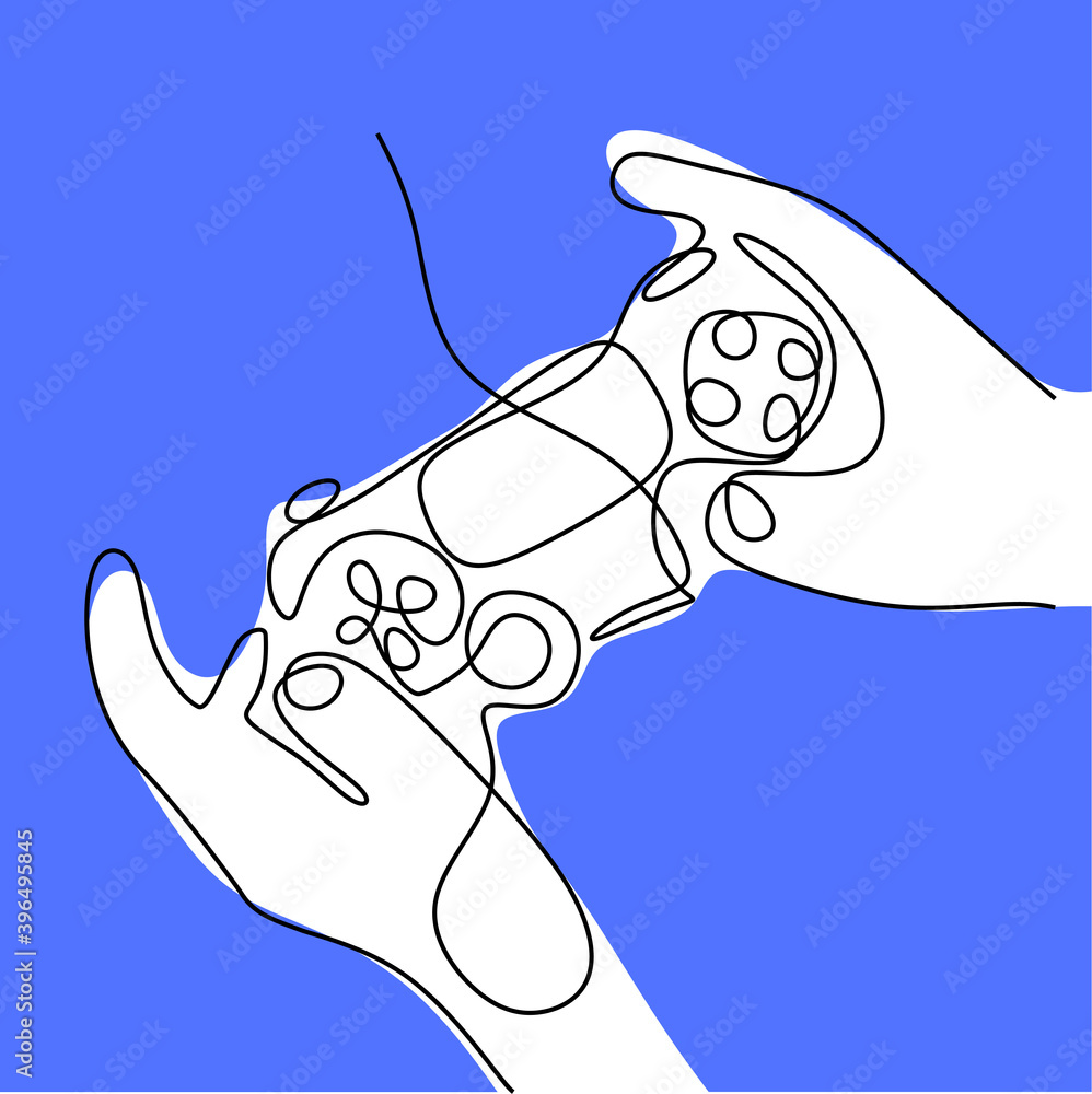 Poster a hand holding game stick one line drawing vector illustration. a joystick to play the game minimali