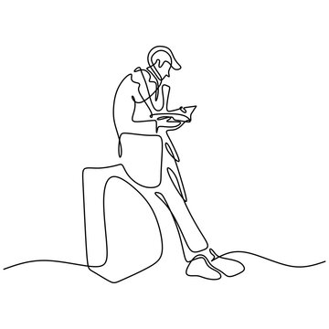 recommend clip art: Continuous single line drawing of a lecturer is standing in front of class while read a book. A professional teacher is giving lecture lessons hand-drawn art doodle isolated minimalism design.