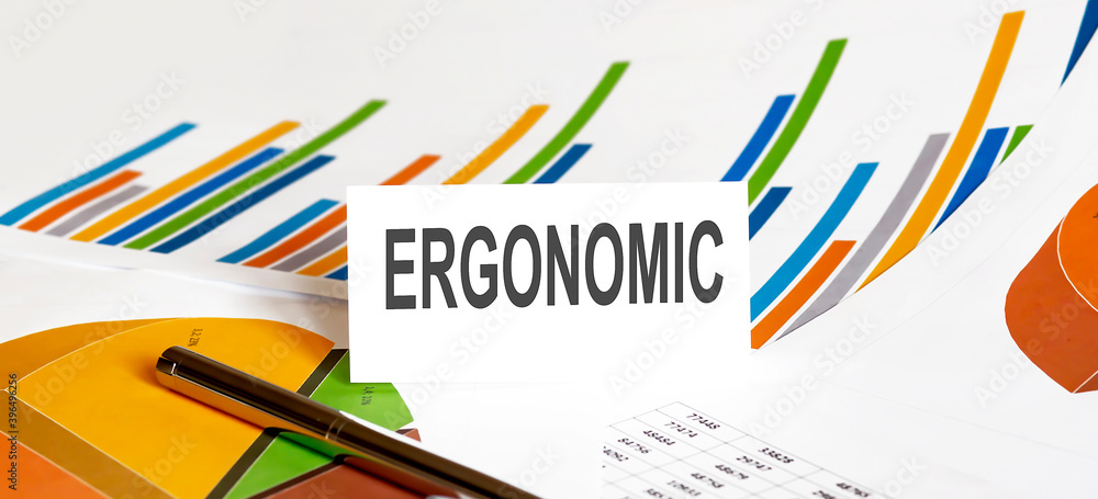 Poster ergonomic text on paper on chart background with pen