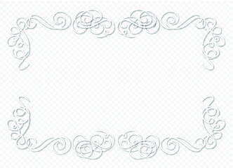 Vector White Filigree Frame Isolated on Light Transparent Background, Realistic Shadows, Engraving Style, Vintage Border, Blank Frame Template.