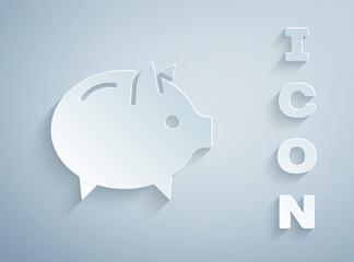 Paper cut Piggy bank icon isolated on grey background. Icon saving or accumulation of money, investment. Paper art style. Vector.