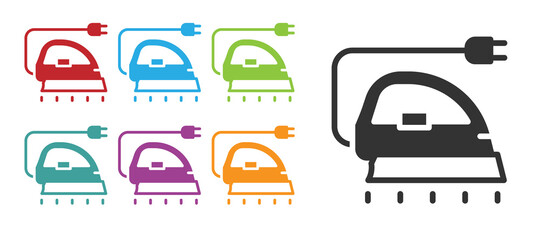 Black Electric iron icon isolated on white background. Steam iron. Set icons colorful. Vector.