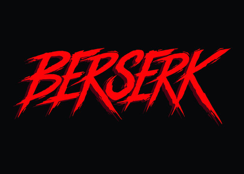 Berserk. Hand lettering word art. Red and black abstract style letters on isolated background. Black and white. Vector text illustration 