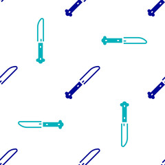 Blue Knife icon isolated seamless pattern on white background. Cutlery symbol. Vector.