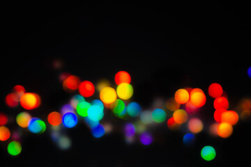 Night colorful city light black overlay background. Glow defocused, holographic bokeh ray. Shine...