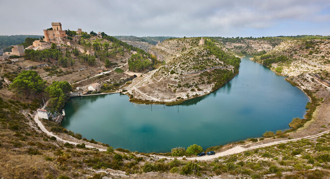 Spanish picturesque medieval fortress and river in Alarcon. Tourism. Spain