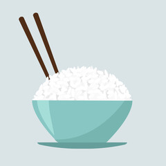 
Rice bowl and chopsticks icon isolated on pastel background vector illustration. Cute cartoon food for restaurant.