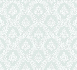 Seamless grey background with white pattern in baroque style. Vector retro illustration. Ideal for printing on fabric or paper for wallpapers, textile, wrapping.