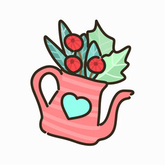 Watering can for plants, watering flowers, vase for interior design. Doodle for textiles, t-shirts or postcards.