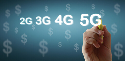 Fototapeta premium Close up drawing 5G network