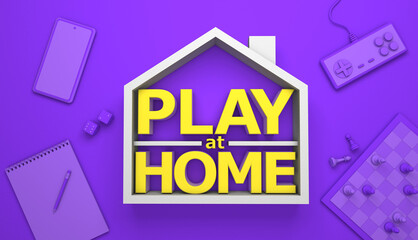 Play at home. Board games and computer games at home. 3d render