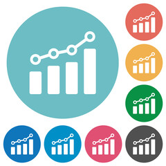 Bar graph with circles and lines flat round icons