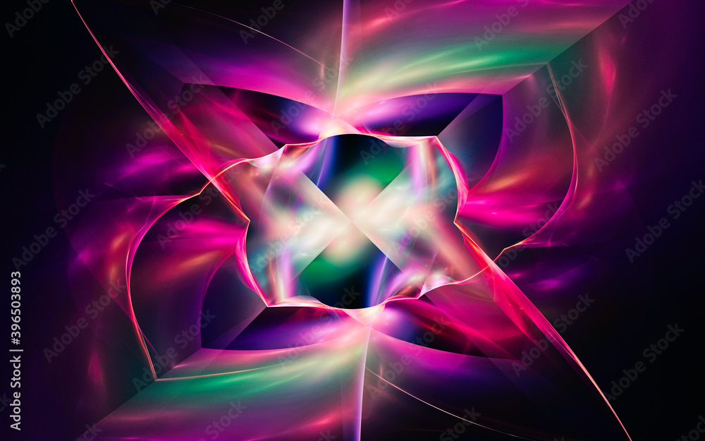 Poster digital image generated on a computer consisting of beautiful abstract geometric shapes, lines of di