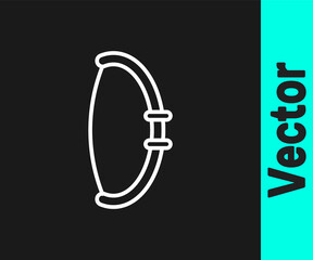 White line Medieval bow icon isolated on black background. Medieval weapon. Vector.