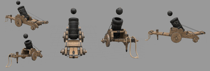 3D rendering,Ancient medieval cannon, mortar	