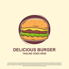 delicious Burger shop logo badge design illustrations, best for fast food logo image