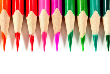 Colored pencils on a white background or isolate close-up