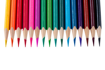 Colored pencils on a white background or isolate close-up