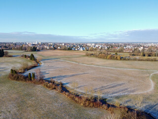 View from above frost-covered meadows.