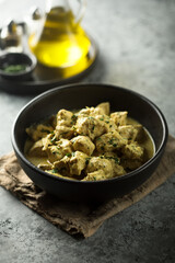 Traditional homemade chicken curry with coconut milk