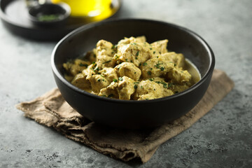 Traditional homemade chicken curry with coconut milk