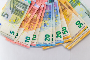 Pile of euro banknotes as background