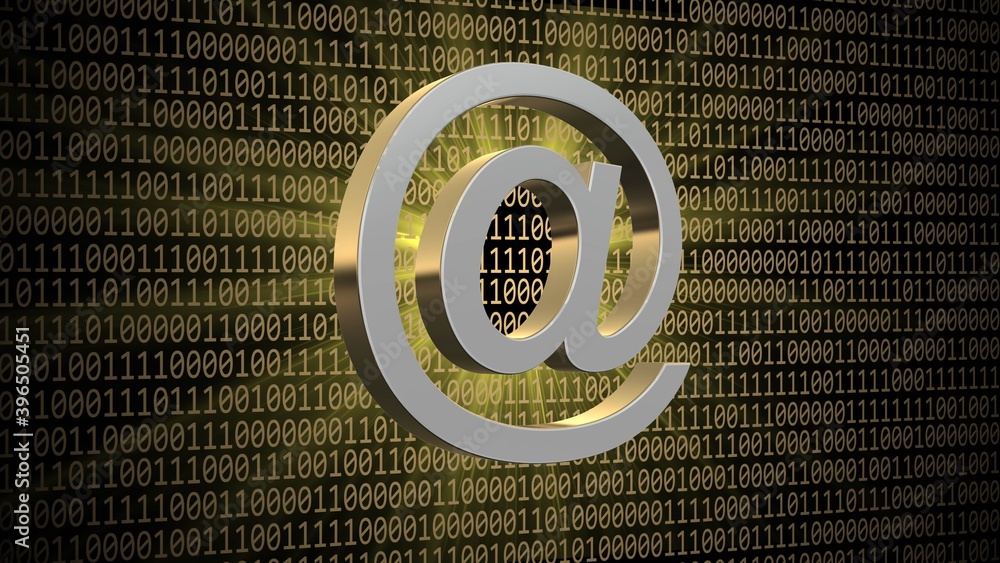 Poster abstract binary code background - at sign in light effects - internet or information technology - 3d