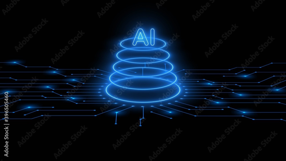 Poster ai - abstract artificial intelligence background - cyber technology concept - stylized information c