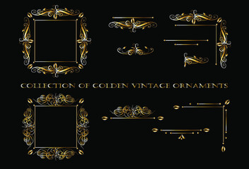 Vector design elements for infographic, web, internet, presentation.Vector design golden ornament elements on a black background for the design of greeting and invitation cards. 
