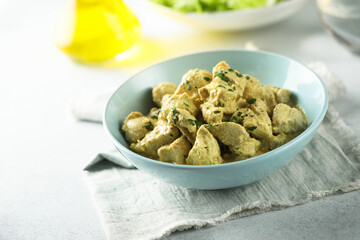 Traditional homemade chicken curry with coconut milk