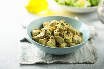 Traditional homemade chicken curry with coconut milk