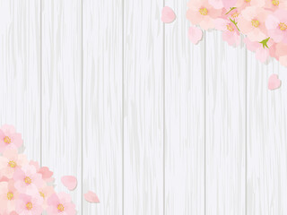 桜と木の板の背景-Cherry blossoms and wooden board background