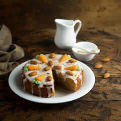 Traditional homemade carrot cake with almond