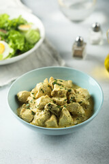 Traditional homemade chicken curry with coconut milk
