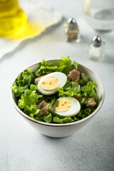Healthy green salad with tuna and eggs