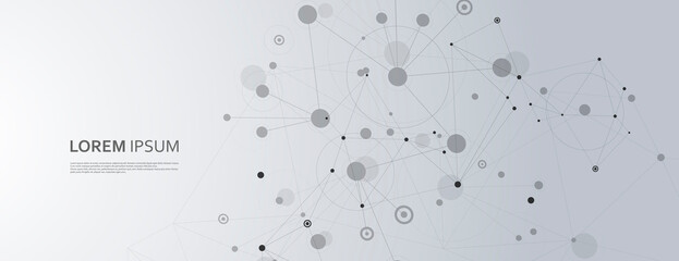 Global network connection. Digital communication. Vector design element. Circles and lines and dots shapes on banner background