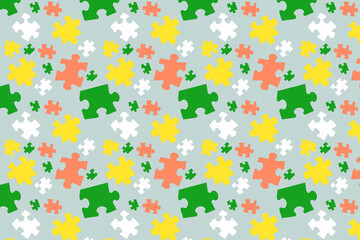 Seamless regular pattern with puzzle elements on a pastel background. Hard light. Home leisure concept.