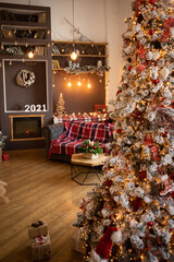 A beautiful living room decorated for Christmas, Happy New Year 2021