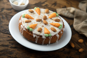 Traditional homemade carrot cake with almond