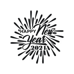 Welcome lettering. Handwritten modern calligraphy. Happy 2021 New Year. Holiday Vector Illustration With Lettering Composition And Burst.