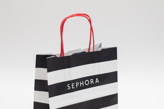 Sephora paper shopping eco bag isolated on white background   - Istanbul.Turkey: 12.01.2020