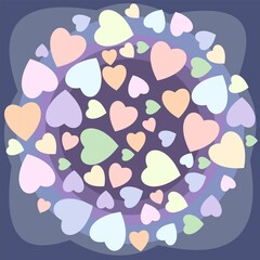 Abstract background with hearts. Cartoon flat style. Isolated over white background. Illustration. Vector