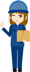 指差しする可愛い女性の配達員のイラスト