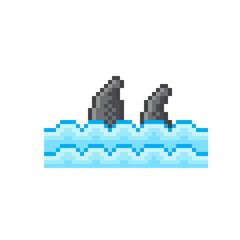 Shark pixel art. Vector picture. Sharks in the sea.