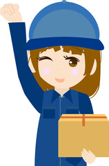気合の入った可愛い女性の配達員のイラスト