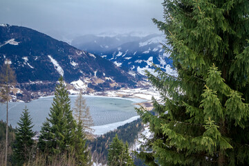 Panorama of the ski resort Zell am See. Winter landscape in the alps. Austria