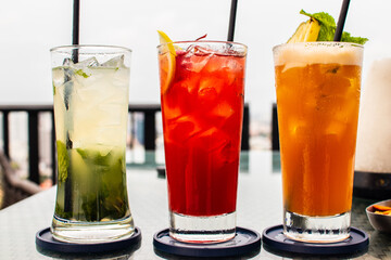 one sex on the beach, one mojito, and one maitai 
3 cocktails from Pattaya Thailand Asia