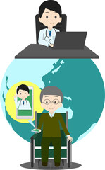 グローバルな遠隔医療のイメージイラスト